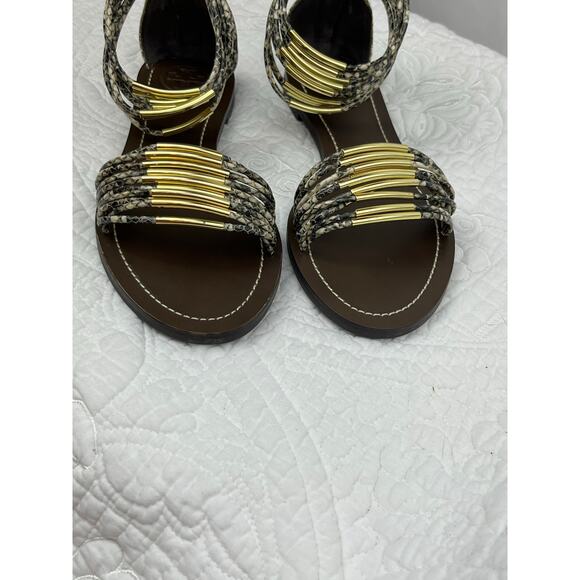 Tory Burch Women's Size 7 Gold/Brown Mignon Rings Snakeskin Print Leather Sandal - Picture 6 of 10
